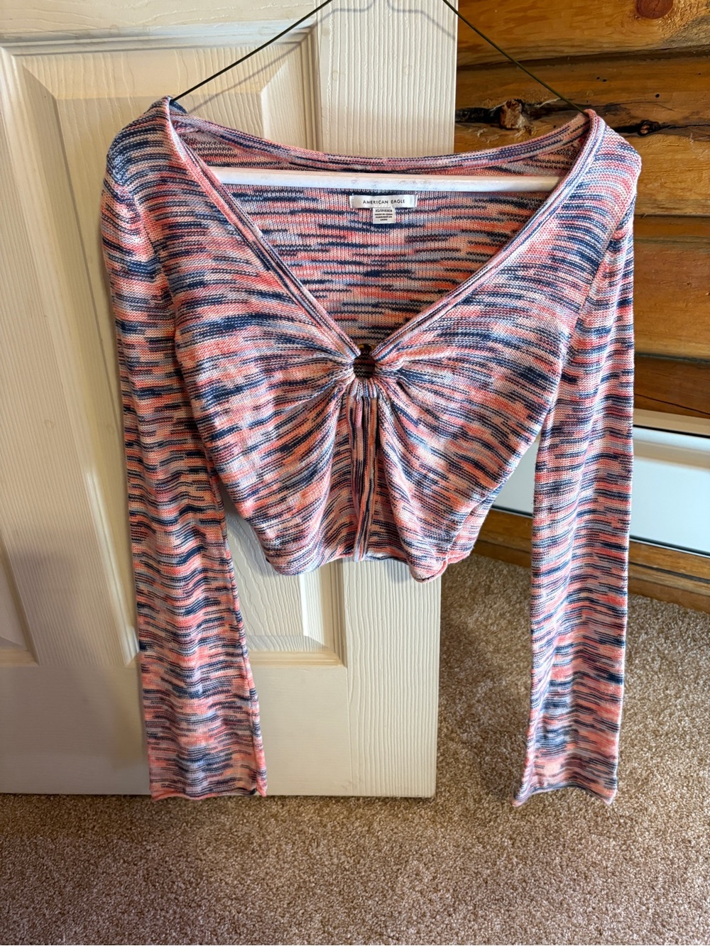 American Eagle Outfitters Twist-Front Crop Top - Pink, Blue